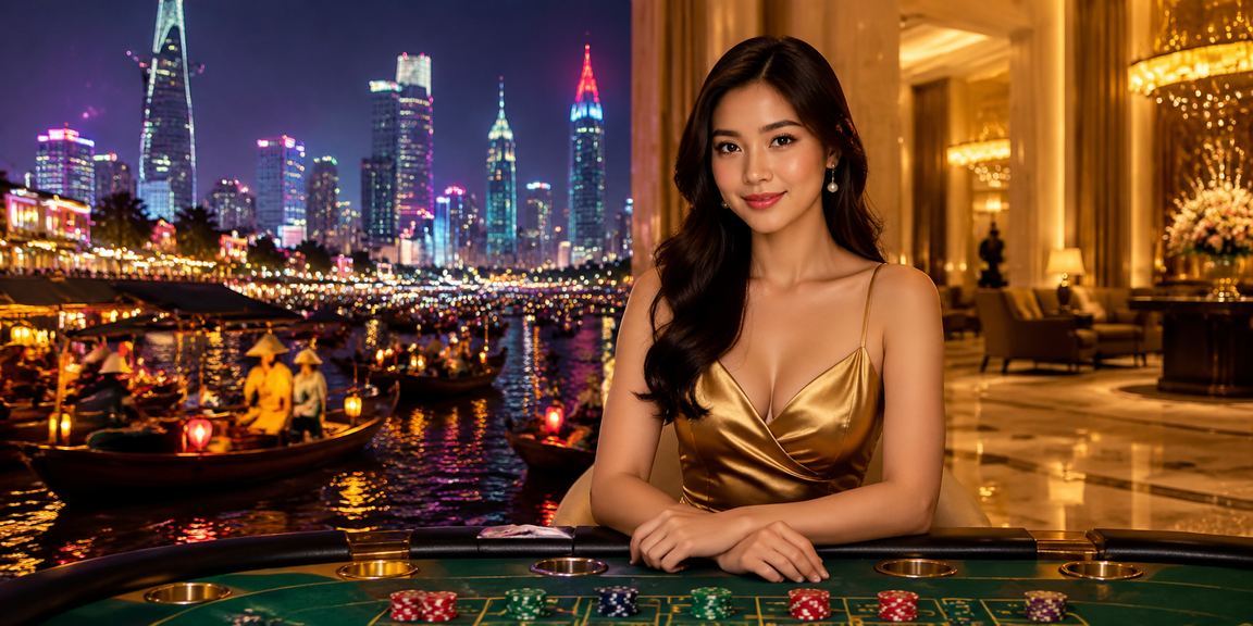 Bàn baccarat casino với ánh đèn neon tại Hồ Chí Minh